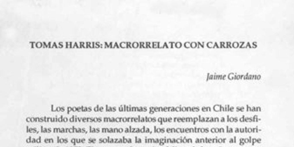 Tomás Harris, macrorrelato con carrozas