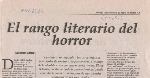 El rango literario del horror