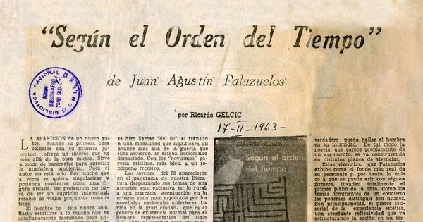"Según el orden del tiempo", de Juan Agustín Palazuelos