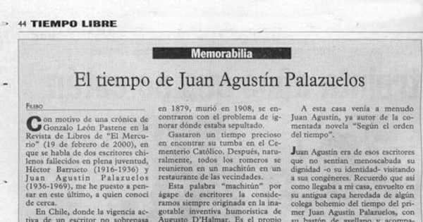 El tiempo de Juan Agustín Palazuelos