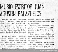 Murió escritor Juan Agustín Palazuelos