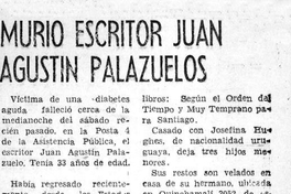 Murió escritor Juan Agustín Palazuelos