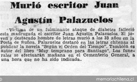 Murió escritor Juan Agustín Palazuelos