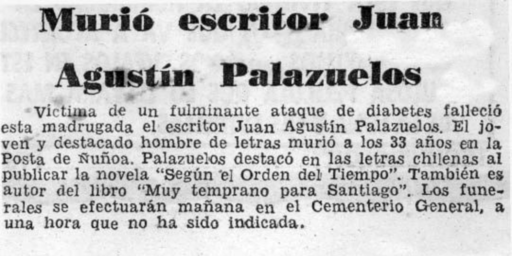 Murió escritor Juan Agustín Palazuelos