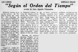 Según el orden del tiempo, novela de Juan Agustín Palazuelos