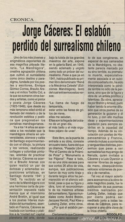 Jorge Cáceres : el eslabón perdido del surrealismo chileno