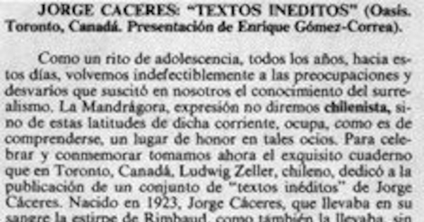 Jorge Cáceres, "Textos inéditos"