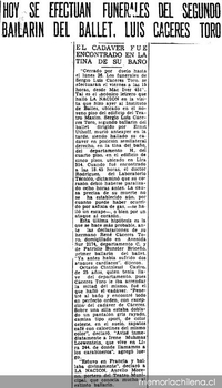 Hoy se efectúan funerales del segundo bailarín del ballet, Luis Cáceres Toro
