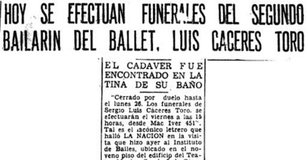 Hoy se efectúan funerales del segundo bailarín del ballet, Luis Cáceres Toro