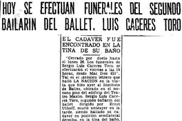 Hoy se efectúan funerales del segundo bailarín del ballet, Luis Cáceres Toro