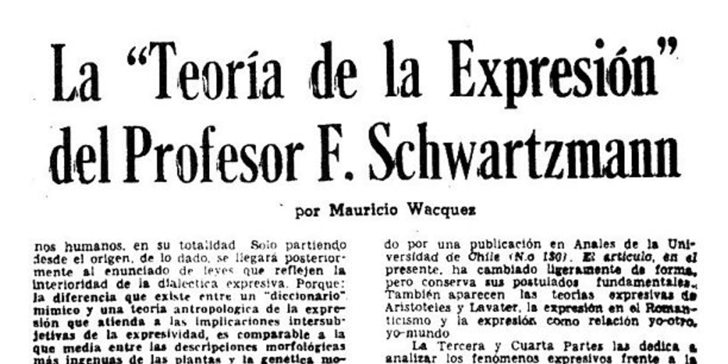 La "Teoría de la expresión" del profesor F. Schwartzmann