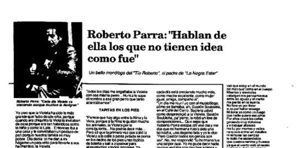 Roberto Parra, "Hablan de ella los que no tienen idea como fue"