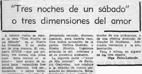"Tres noches de un sábado" o tres dimensiones del amor