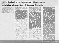 La soledad y la depresión llevaron al suicidio al escritor Alfonso Alcalde