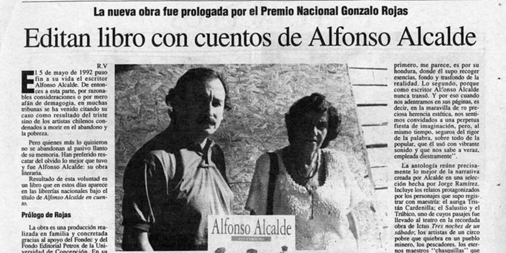 Editan libro con cuentos de Alfonso Alcalde