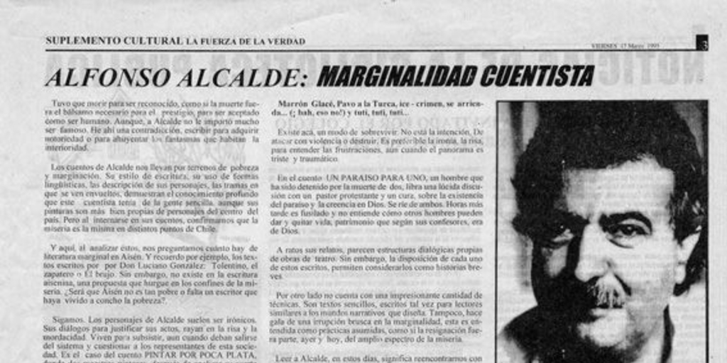 Alfonso Alcalde, marginalidad cuentista