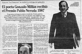 El poeta Gonzalo Millán recibió el premio Pablo Neruda 1987