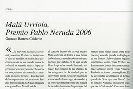 Malú Urriola, Premio Pablo Neruda 2006