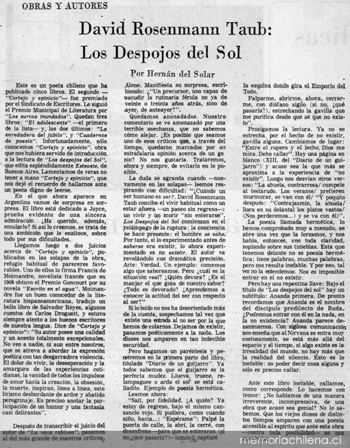 David Rosenmann Taub, los despojos del sol