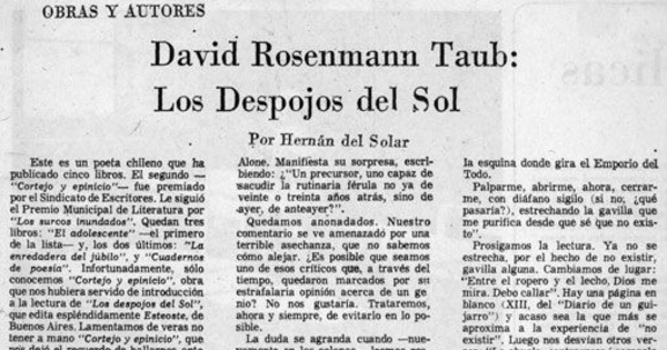 David Rosenmann Taub, los despojos del sol