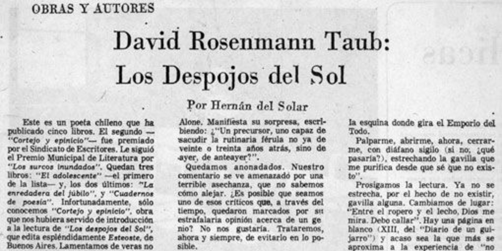 David Rosenmann Taub, los despojos del sol