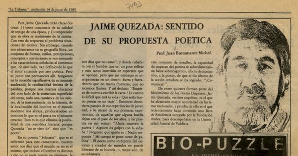 Jaime Quezada, sentido de su propuesta poética