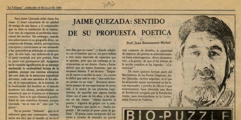 Jaime Quezada, sentido de su propuesta poética