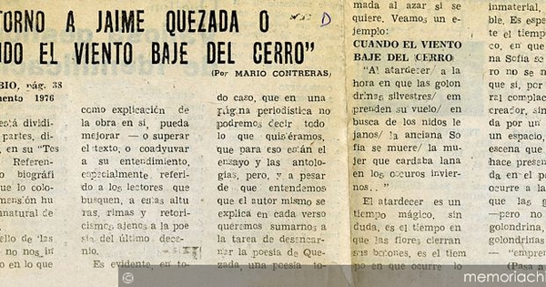 En torno a Jaime Quezada o "Cuando el viento baje del cerro"