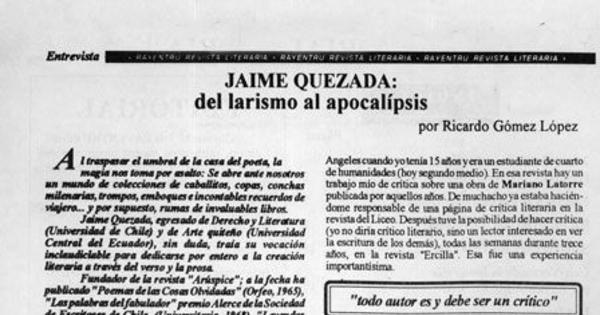 Jaime Quezada, del larismo al apocalipsis