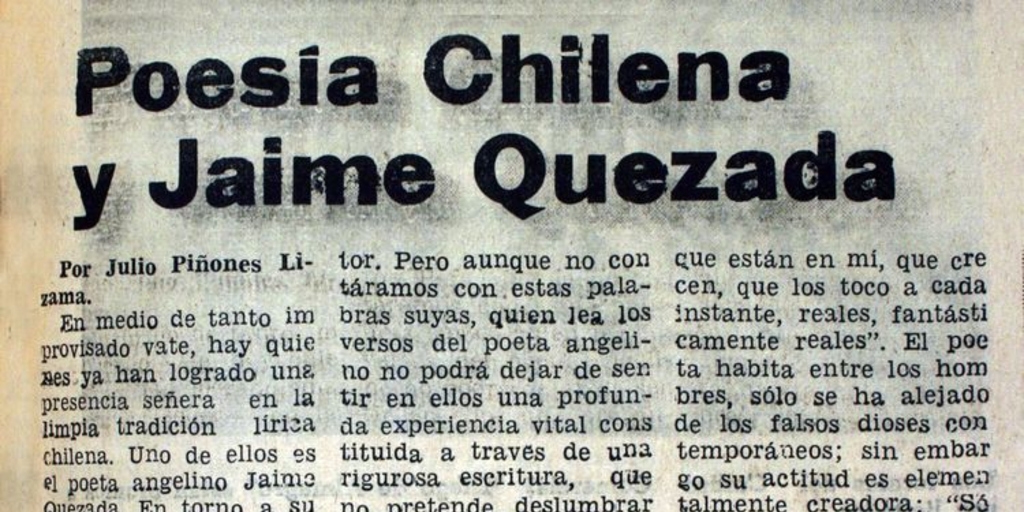 Poesía chilena y Jaime Quezada