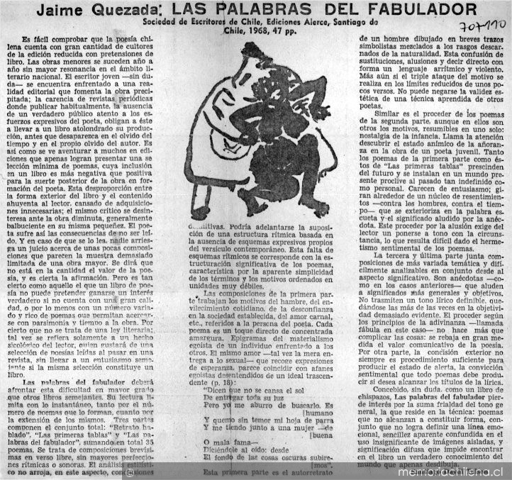 Jaime Quezada: las palabras del fabulador