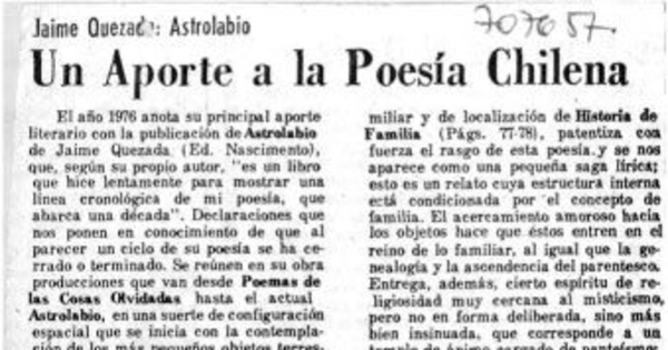 Un aporte a la poesía chilena