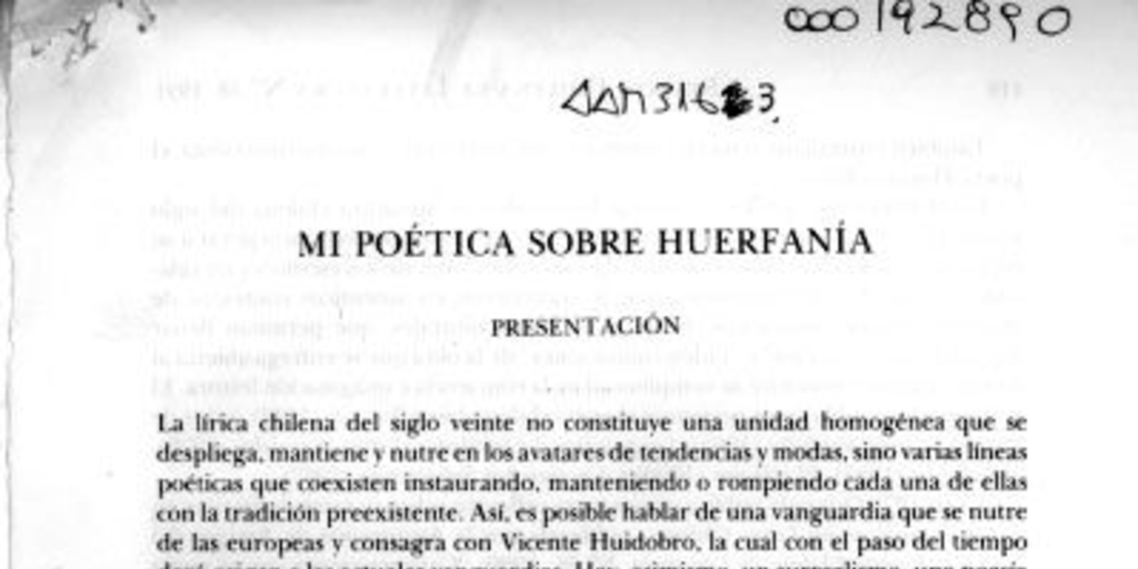 Mi poética sobre Huerfanía