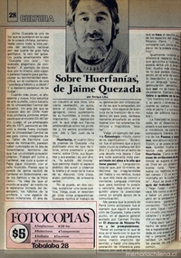 Sobre "Huerfanías", de Jaime Quezada