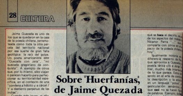 Sobre "Huerfanías", de Jaime Quezada