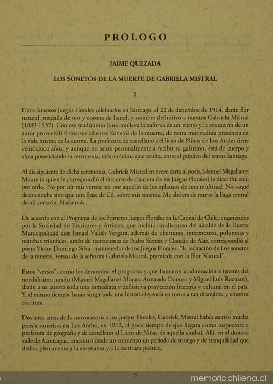 Prólogo: Los sonetos de la muerte de Gabriela Mistral