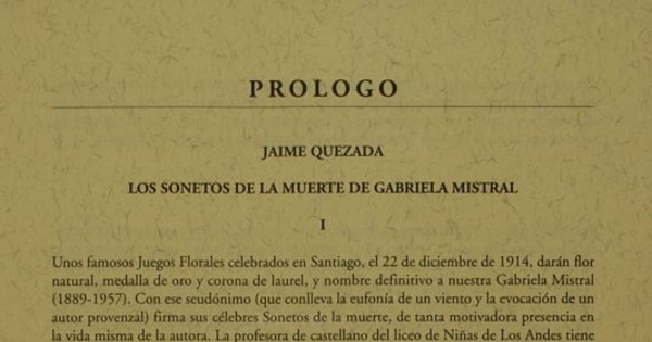 Prólogo: Los sonetos de la muerte de Gabriela Mistral