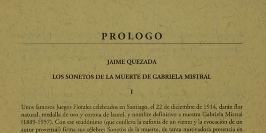 Prólogo: Los sonetos de la muerte de Gabriela Mistral