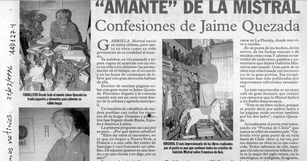 Amante de la Mistral, confesiones de Jaime Quezada