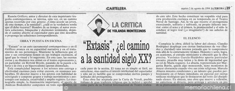 "Extasis", el camino a la santidad siglo XX?