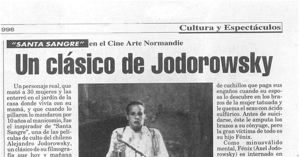 Un clásico de Jodorowsky: Santa Sangre en el cine arte Normandie