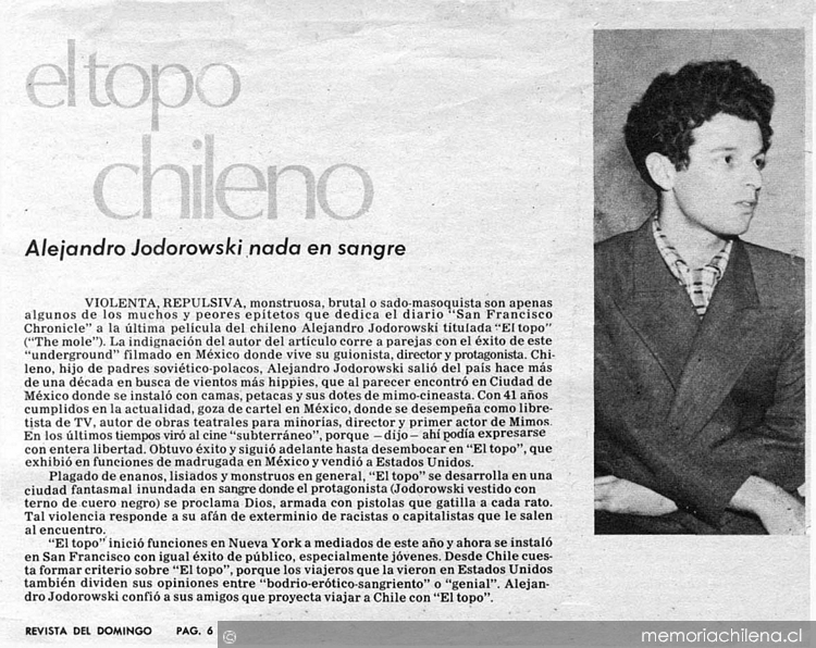 El Topo chileno: Alejandro Jodorowsky nada en sangre