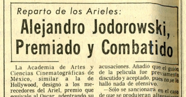 Alejandro Jodorowski, premiado y combatido