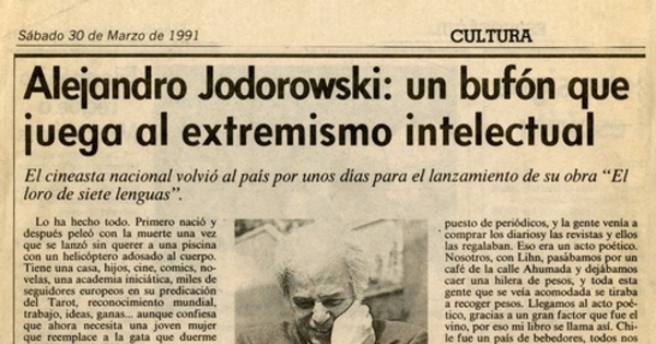 Alejandro Jodorowsky, un bufón que juega al extremismo intelectual