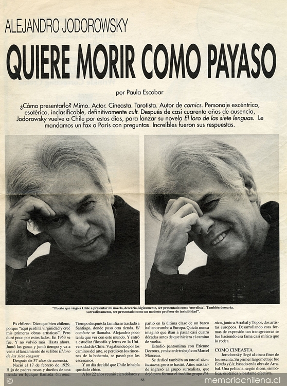 Alejandro Jodorowsky: quiere morir como payaso
