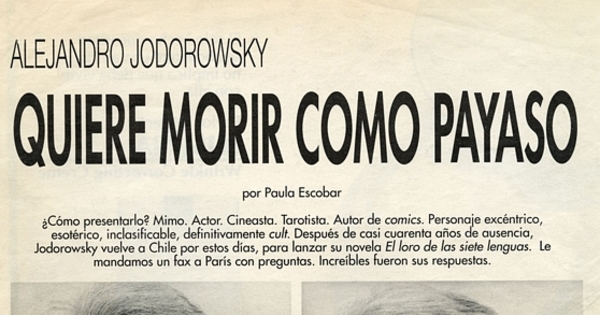 Alejandro Jodorowsky: quiere morir como payaso