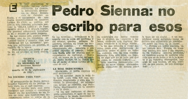 Pedro Sienna: no escribo para esos