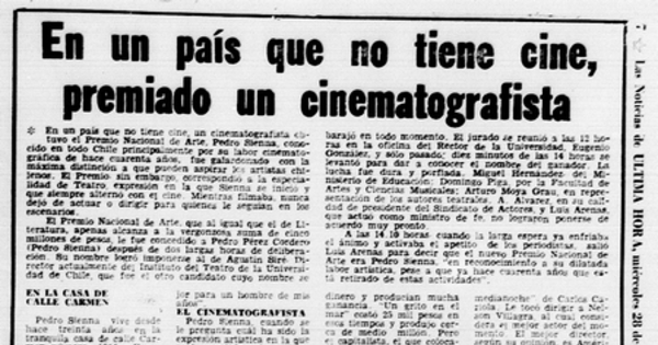 En un país que no tiene cine, premiado un cinematografista