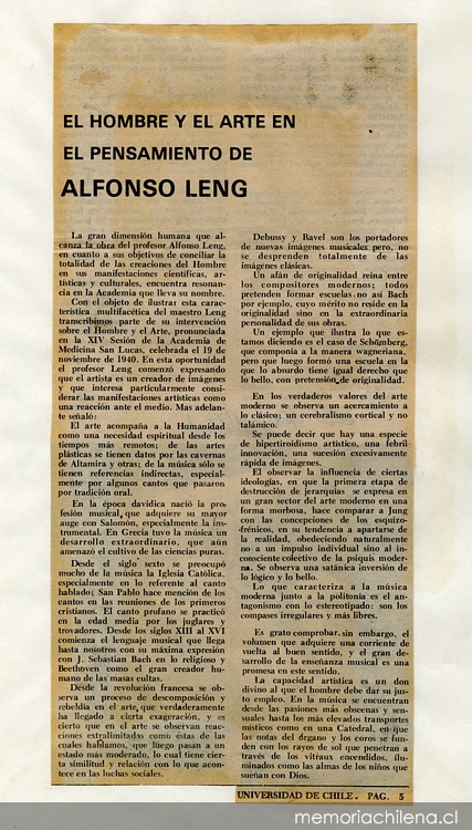 El hombre y el arte en el pensamiento de Alfonso Leng