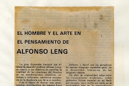 El hombre y el arte en el pensamiento de Alfonso Leng